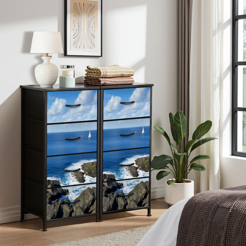 4 Drawer Dresser for Bedroom, Narrow Chest of Drawers, Wooden Top and Study Iron Frame 18"x37.5"-(WxH)