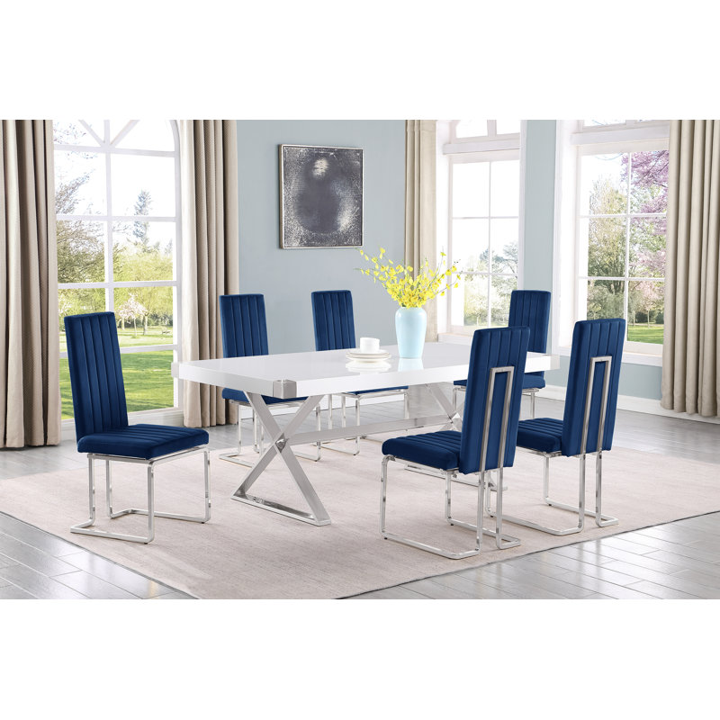 Ensemble repas 5 ou 7 pièces Ziona, 7, Marine / Argent, Argent argent