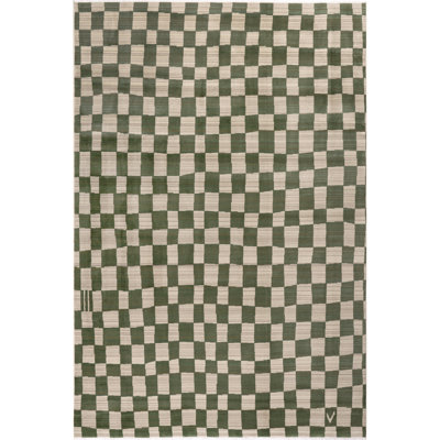 Dossantos Abstract Checkered Fringe Area Rug