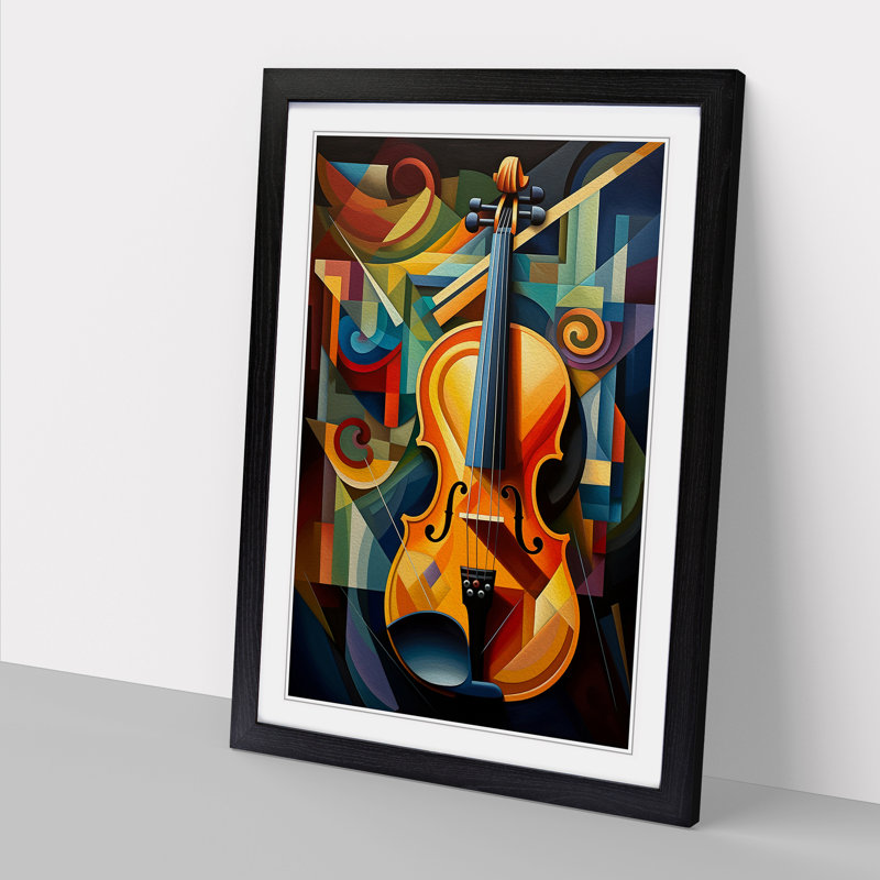 Violin Cubism Art - Framed Print, 46cm H x 34cm W, Black Framed