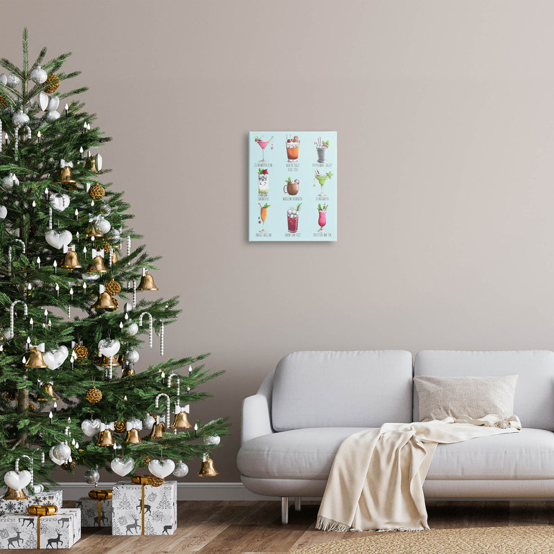 Art mural sur toile, "Christmas cocktails" par Lisa Jane Smith, H 20 po x l 16 po x P 1,5 po