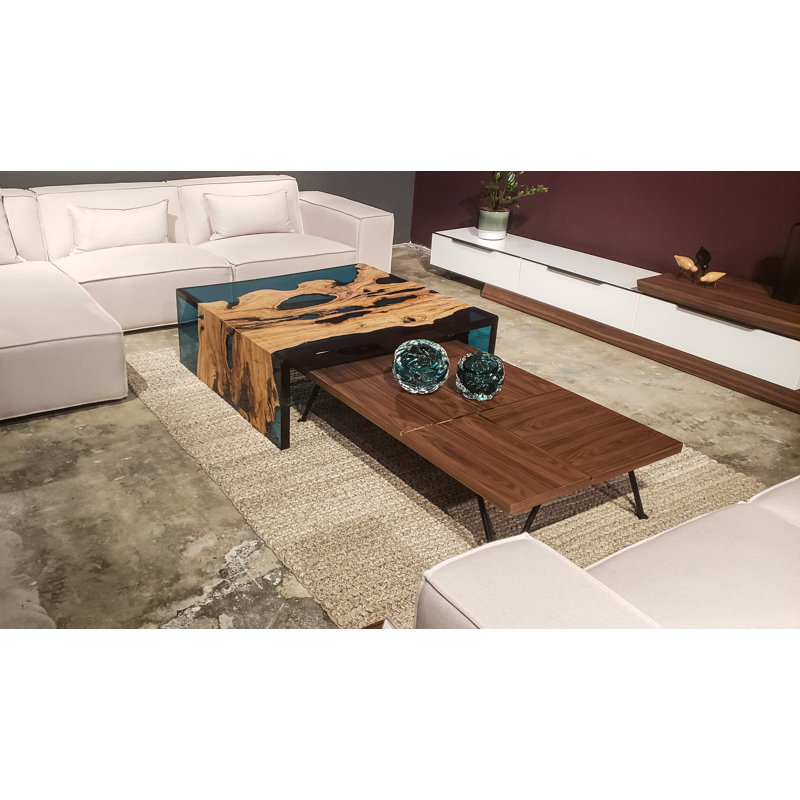 Coffee Table, 13.7'' H x 39.4" L x 39.4" W, Blue/Natural Wood
