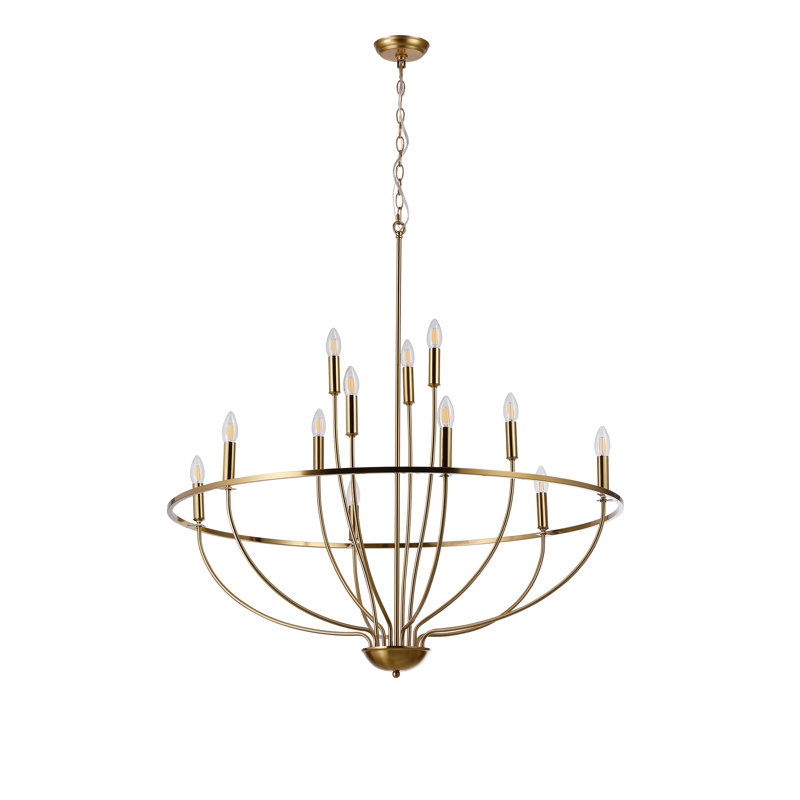 Mujeeb 12 - Graceful Curve Candlestick Gold Brass Metal Chandelier 40-Inch Wide