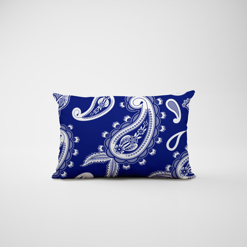 Paisley Outdoor Reversible Throw Pillow, Navy Blue