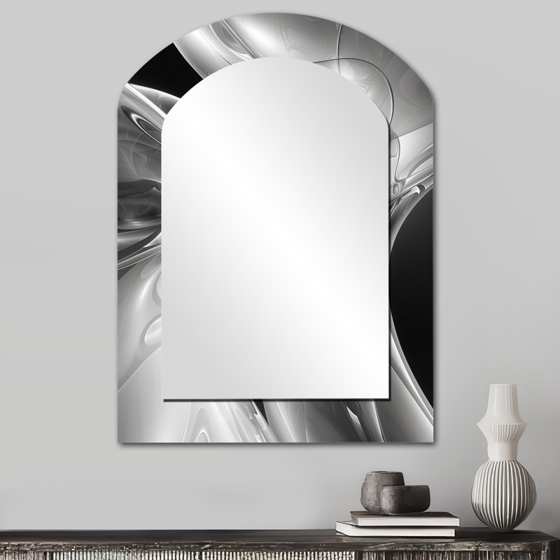Grey black abstract Steel Serenade I - Abstract Asymmetrical Large Wall Mirror, Modern Arch Unique Mirror, Printed Metal Art