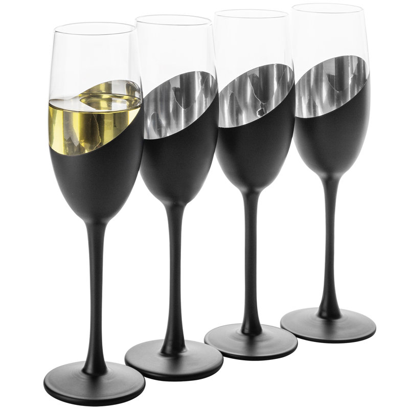 4 Piece 237ml Glass Flute Set, Silver