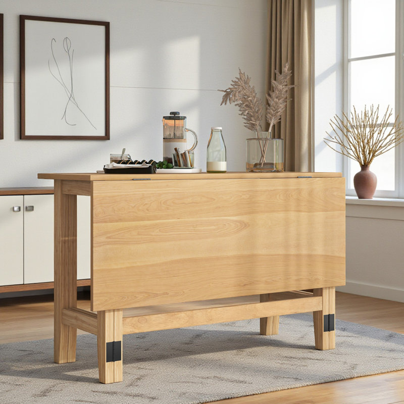 Extendable Dining Table With Drop Leaf, Rectangular, Modern Farmhouse Style, Natural