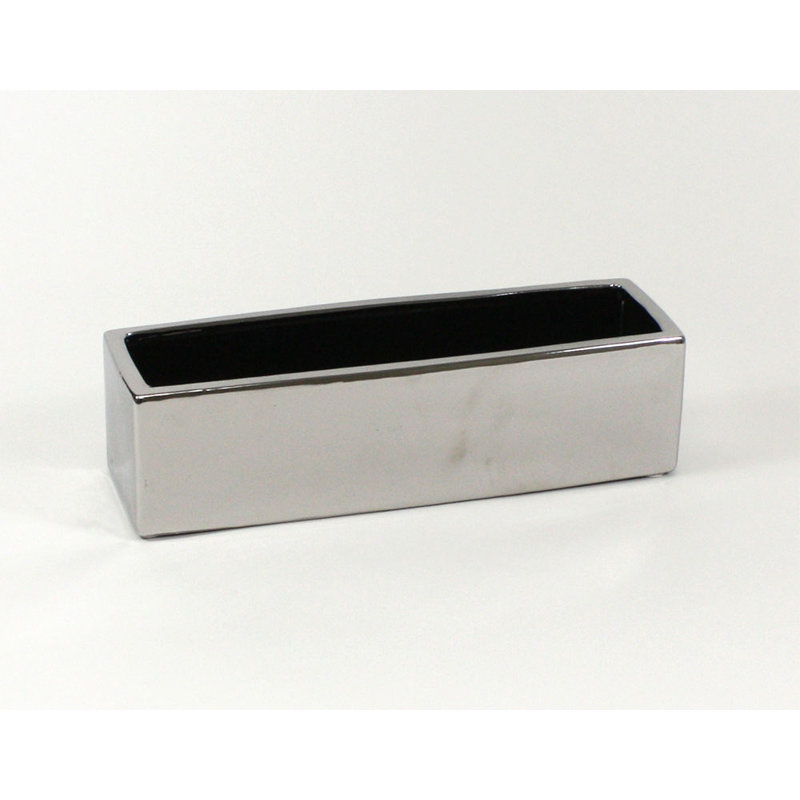 Vase de table rectangulaire long en céramique, Argent, H 4 po x l 14 po x p 4 po