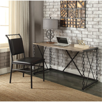 Bureau rectangulaire en chêne rustique et noir antique, pieds en métal à chaîne en métal, poids du colis de 53 lb en chêne noir, plateau en bois de PB, base, capacité de 100 spécifications