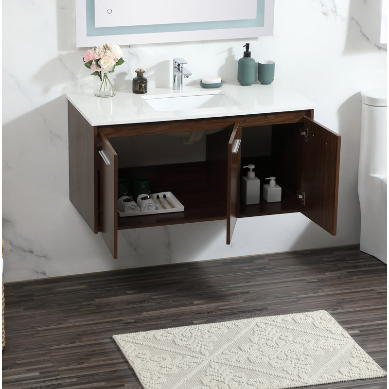 Goodfellow 39.76'' Single Bathroom Vanity with Engineered Marble Top, Walnut