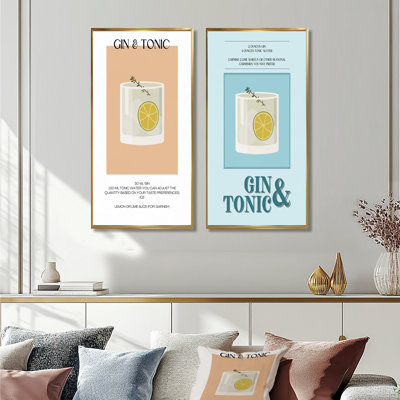 Ensemble de 2 pièces d'art mural gin et tonique sur les rochers Highball Cocktail I