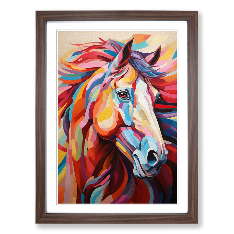 Horse Orphism - Single Picture Frame Print on Wood, 64cm H x 46cm W x 2cm D, Walnut Framed