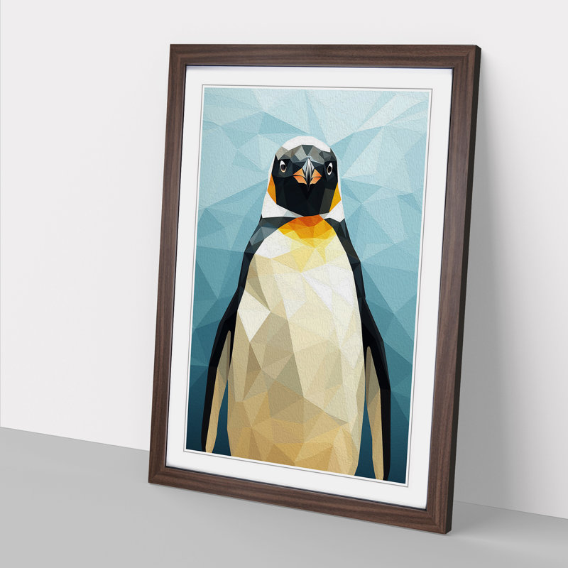 Penguin Geometric - Single Picture Frame Print on Wood, Walnut Framed, 46cm H x 34cm W