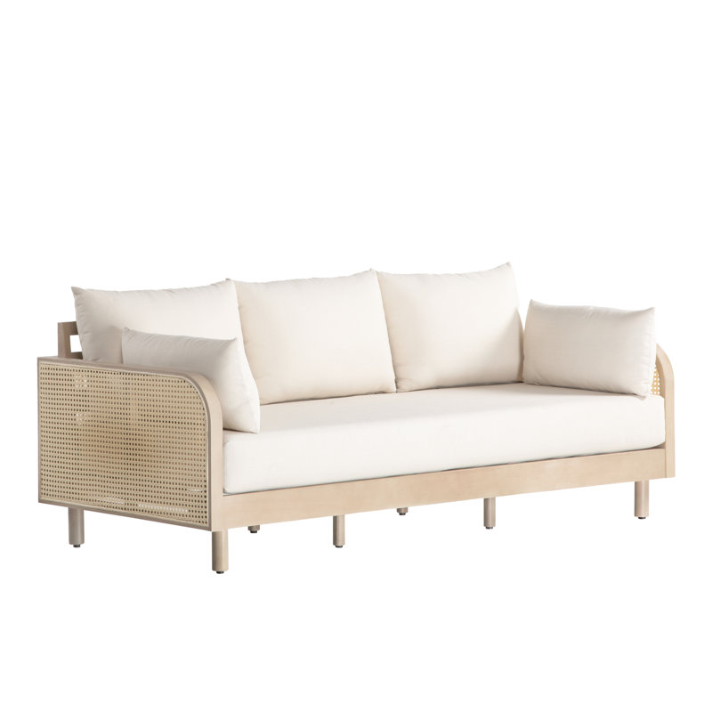 Wavefront 77" Outdoor Sofa In Natural Eucalyptus And Rope With Cream Cushions, Natural