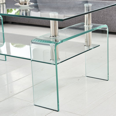 Table basse moderne en verre transparent For Living - 2 espaces de rangement avec espace chic