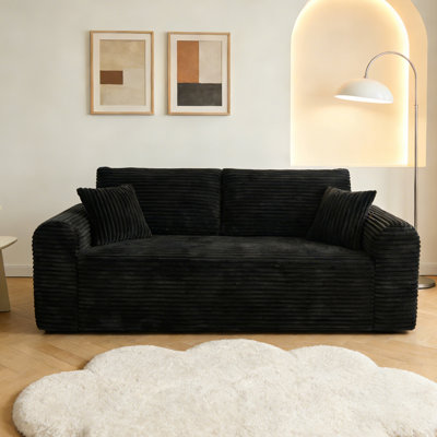 86.6" 3-Seater Cloud Couch, Corduroy Floor Sofa With Deep Seat & 2 Pillows, No-Assembly Sofa In A Box For Living Room Or Apartment