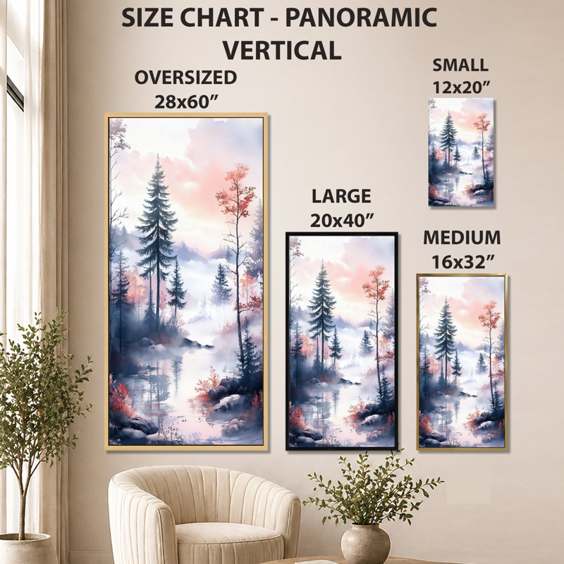 «Blue Pink Summer Twilight Mist Woodland II», impression sur toile, art mural chaleureux, H 32 po x l 24 po, Toile tendue