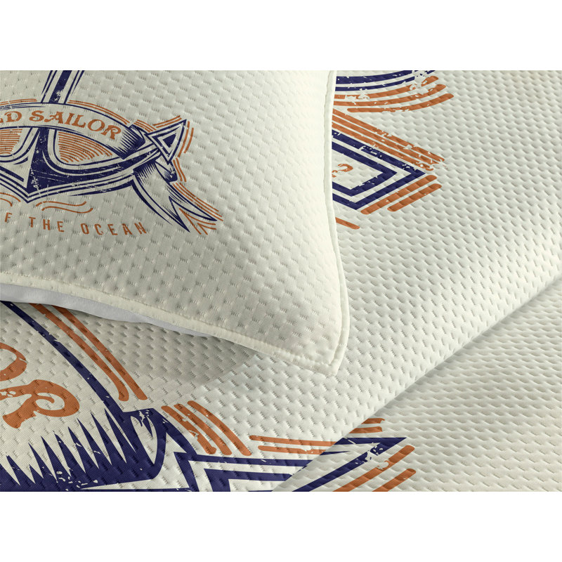 White Quilted Microfiber King Bedspread Set with Anchor Design