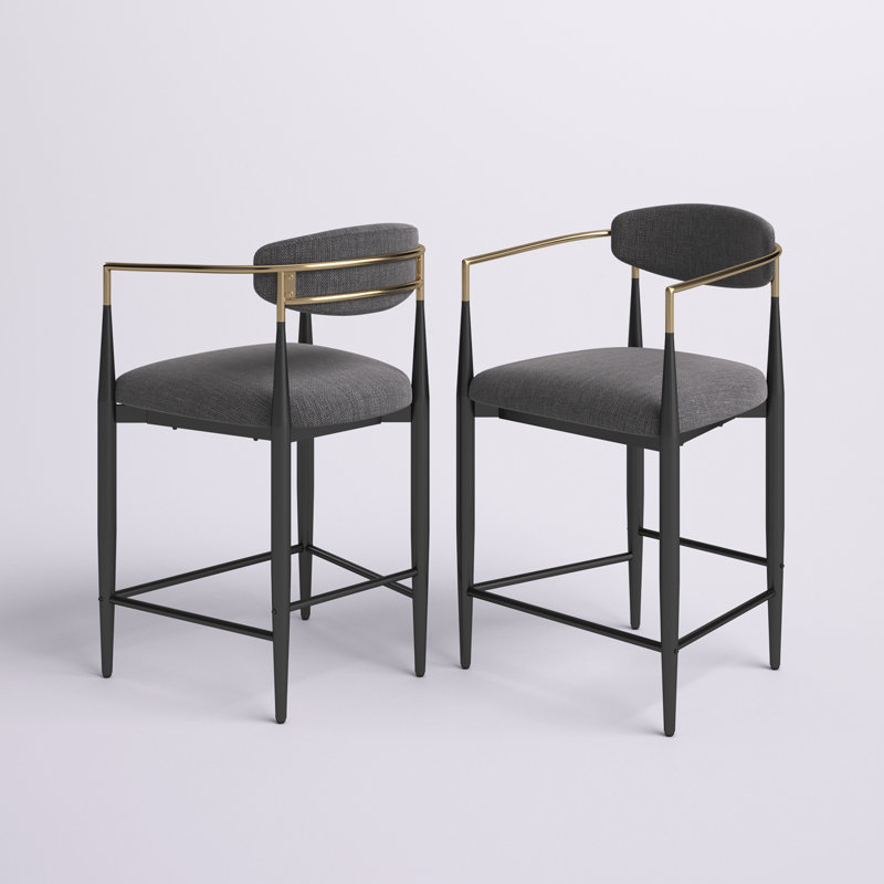Tabouret de bar 29,75 po Amen, Tissu gris anthracite / base noire, Tabouret de comptoir (siège d'une hauteur de 25 p