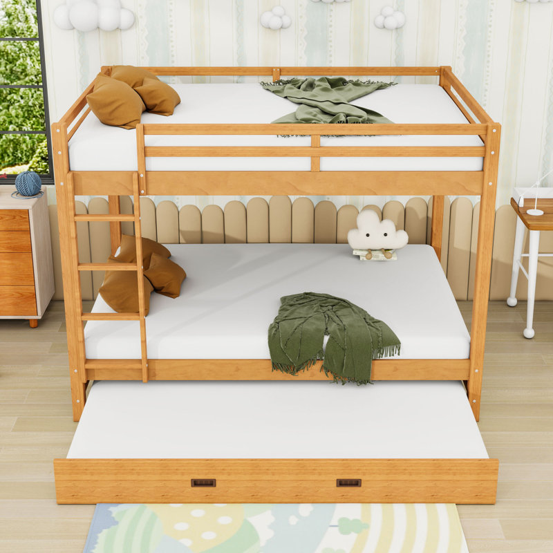 Grand lit superposé en bois avec échelle et lit gigogne simple TG, Bois