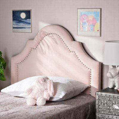 Iridium Nail Head Trim Twin Light Pink Velvet Upholstered Headboard, 56.08" H X 39.05" W X 2.16" D