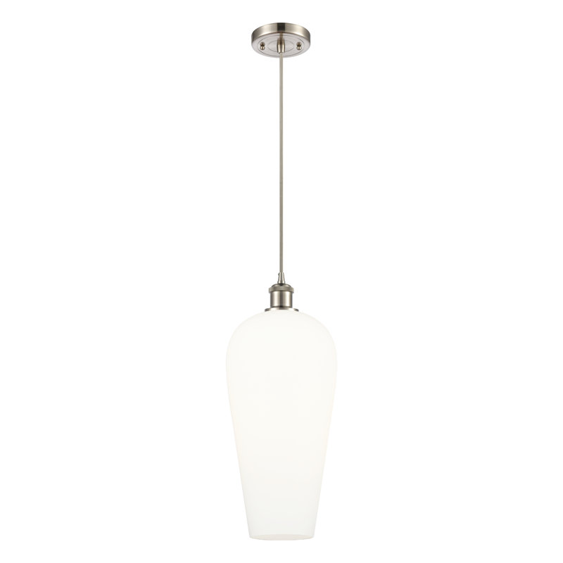 Ballston - Amiina - 1 Light Cord Hung Mini Pendant, White, Brushed Satin Nickel