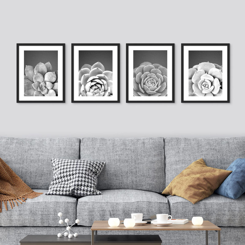 Cactus succulent noir et blanc en niveaux de gris Southwest, Noir, H 14 po x l 11 po