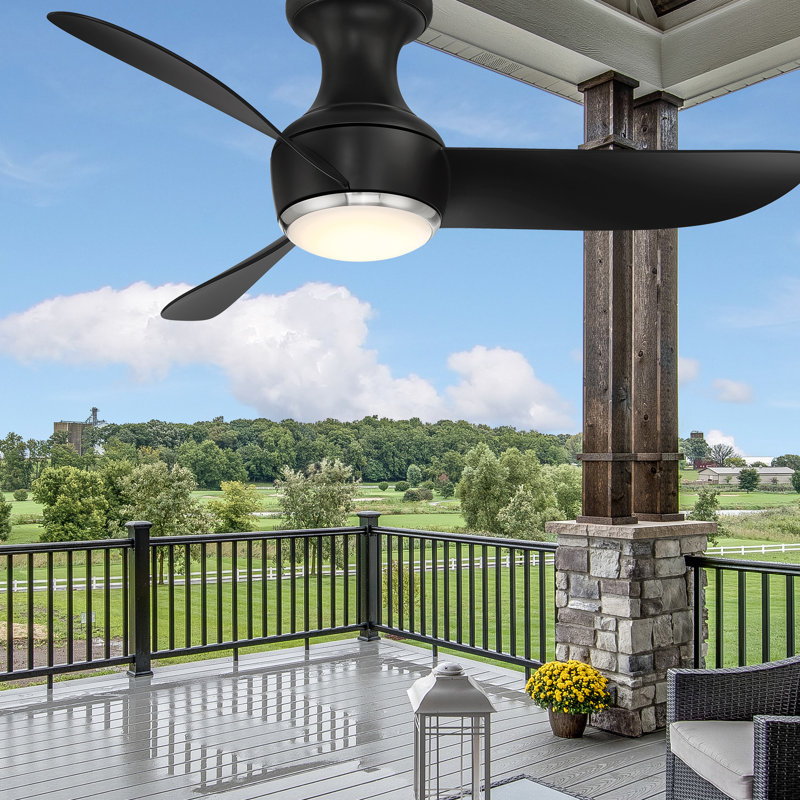Corona 3 - Blade Outdoor/Indoor Smart Flush Mount Ceiling Fan with Remote Control and Dimmable LED Light Kit Included , 52"