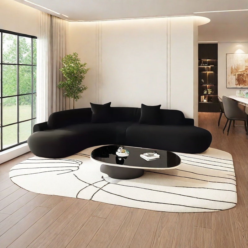 Canapé de coin courbé, H 27,56 po x l 133,86 po x P 86,61 po, 6, Noir, noir, noir, noir