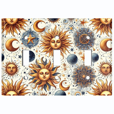 Couvercle de plaque d'interrupteur en métal; Bascule à 3 bandes US standard - Soleil et lune célestes