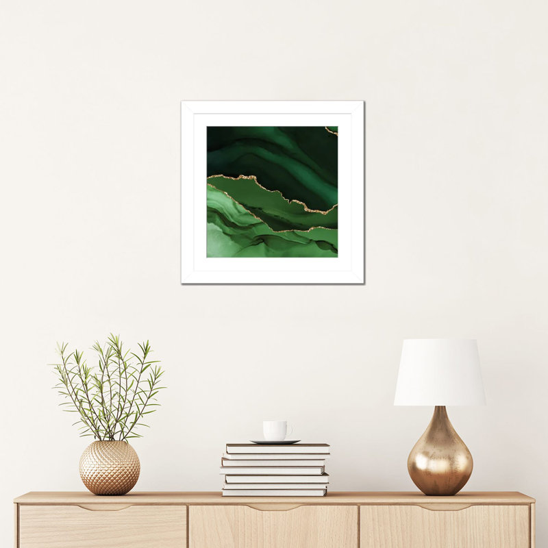 Agate verte verte, texture X, Papier avec cadre blanc ouvert, Blanc, H 16 po x l 16 po x P 1 po