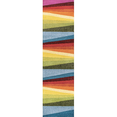 Maudrey Geometric Striped Orange/Green/Blue Rug