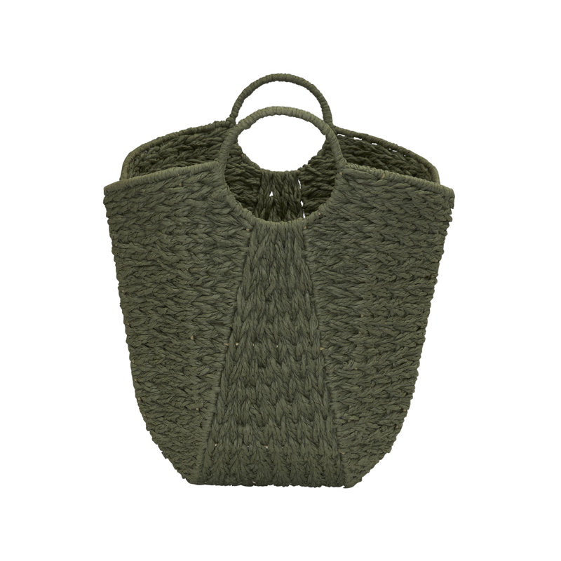 Olive Green Seagrass Oval Storage Basket with Wire Handles