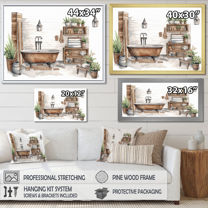 «Natural Bathroom Decor XV», reproduction sur toile encadrée, H 16 po x l 32 po x P 1 po, Toile tendue