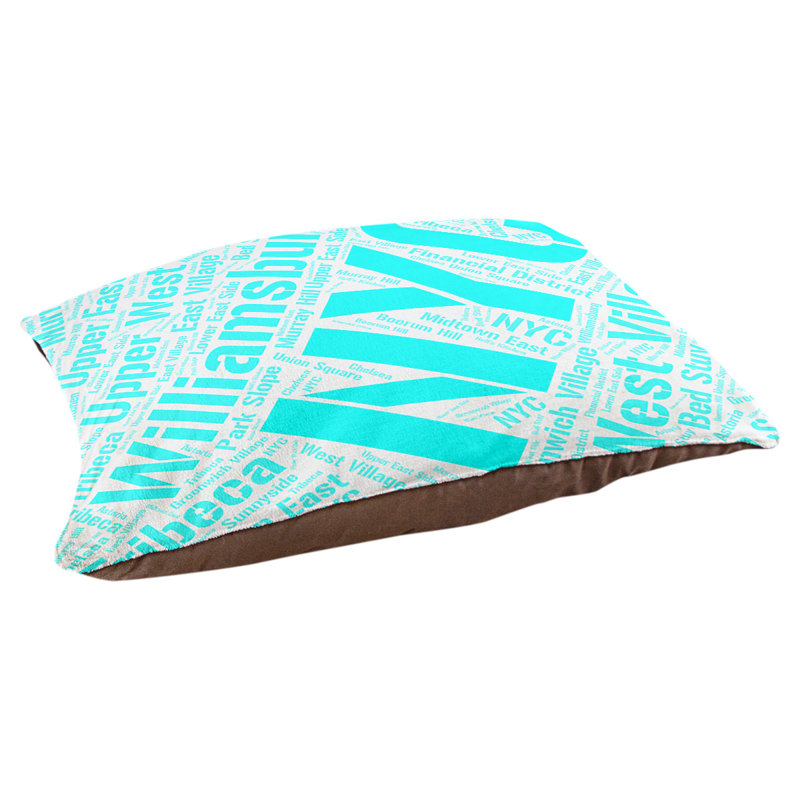 Coussin de chien « districts », Moyen (H 9,5 po x l 28 po x P 18 po), Cyan, New York