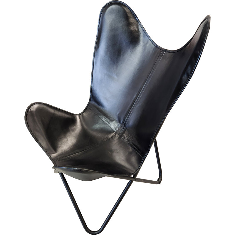 Chaise papillon, Cuir véritable noir