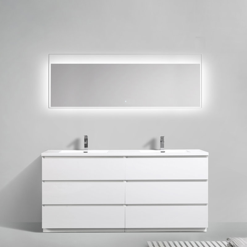 Ensemble de meuble-lavabo double 71 "avec miroir, Très brillant