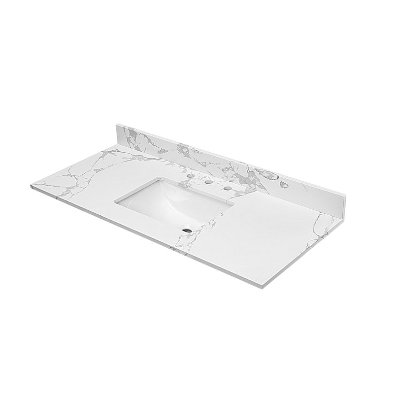 49" W Quartz Stone Vanity Top With Rectangular Undermount Sink And 4" Backsplash