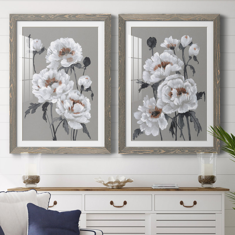 Peony Profusion I - ensemble de 2 reproductions de cadres photo, H 20 po x l 34 po x P 1,5 po, Cadre gris
