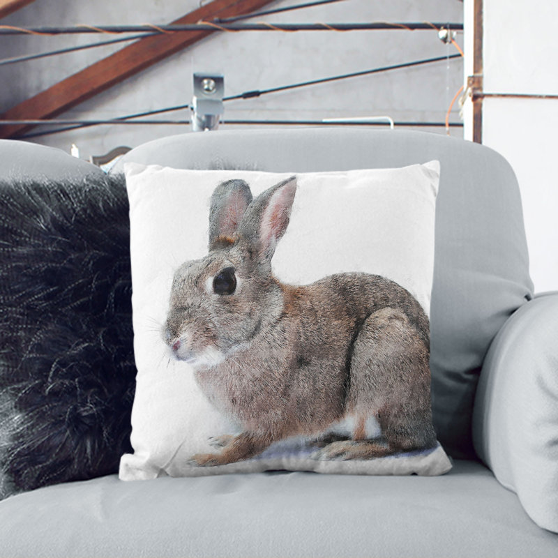 Brown Bunny Rabbit Cushion with Filling, 40cm H x 40cm W x 15cm D, White