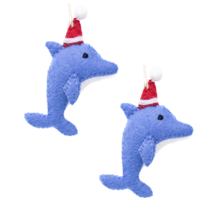 Ensemble de 2 figurines dauphins suspendus Père Noël dauphin