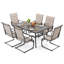 Patio 7-Piece Dining Table Set with Umbrella Hole and PVC-coated polyester Chairs-1233341021