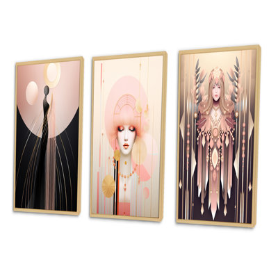 «Art Nouveau Full Moon Silhouettes», 3 pièces sur toile