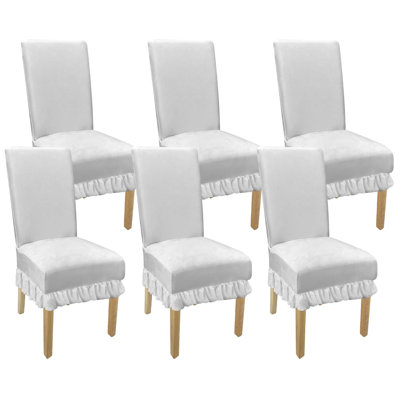 Velvet Dining Room Chair Cover Stretch Thicker Dining Chair Covers Set of 6,(Cream Skirt, 6PCS)