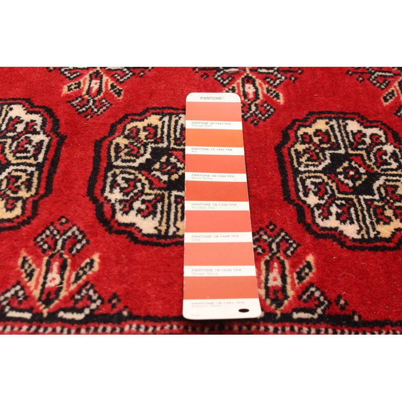 Tapis unique en laine noué à la main Bokhara rouge de 4 pi 8 po x 6 pi 10 po Peshawar