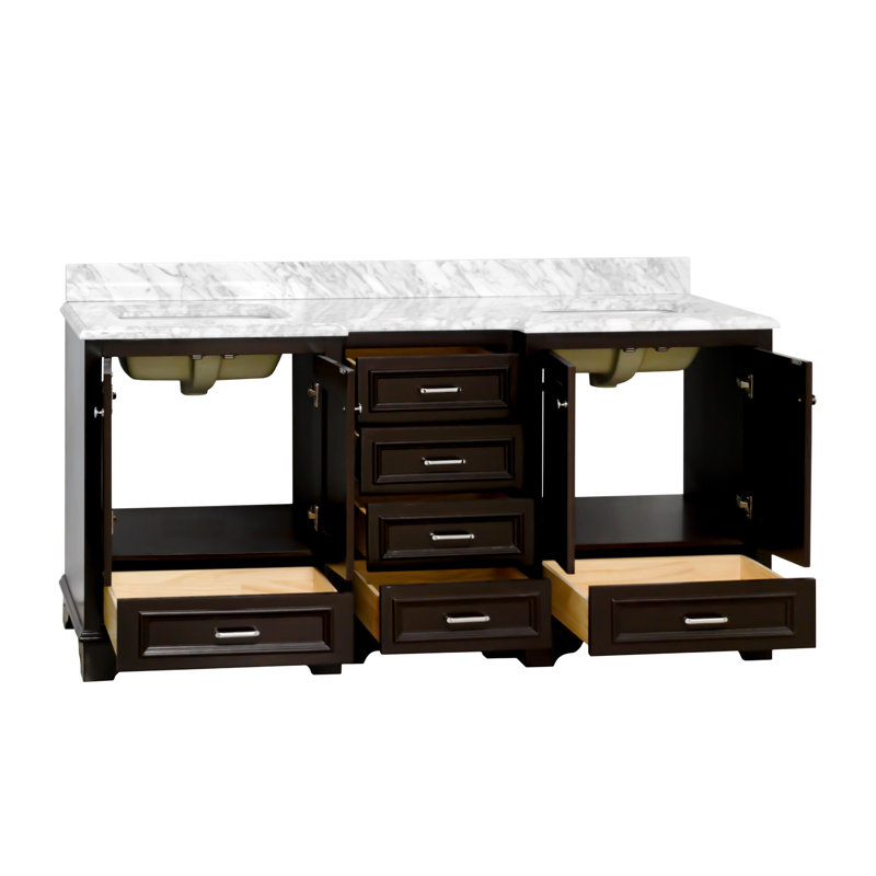 Loughlam 72'' Double Bathroom Vanity with Top, Chocolate, Carrara Marble