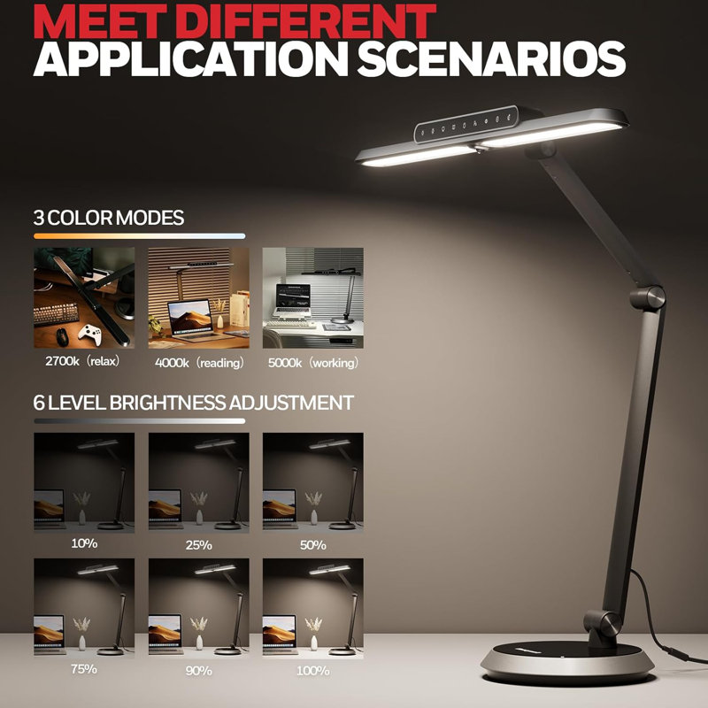 Black Adjustable LED Desk Lamp with Touch Control
