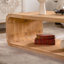 Table basse en forme d'hippodrome avec tablette de rangement ouverte - Finition bois clair