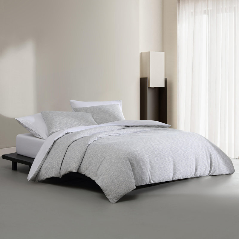 Ensemble d'édredon réversible en coton 3 pièces Orchid Calvin Klein, Gris, Grand édredon + 2 taies décoratives standard