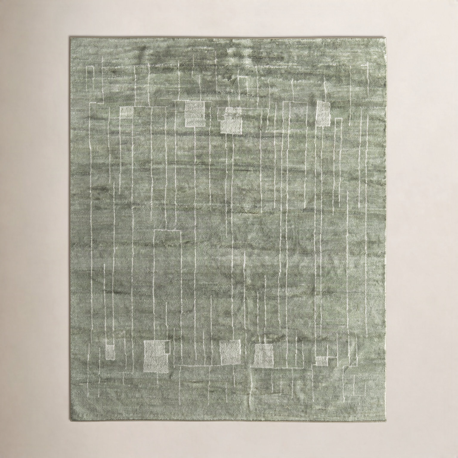 Monaco Green Hand-Knotted Abstract Rug, Rectangle 5'6" x 8'6"